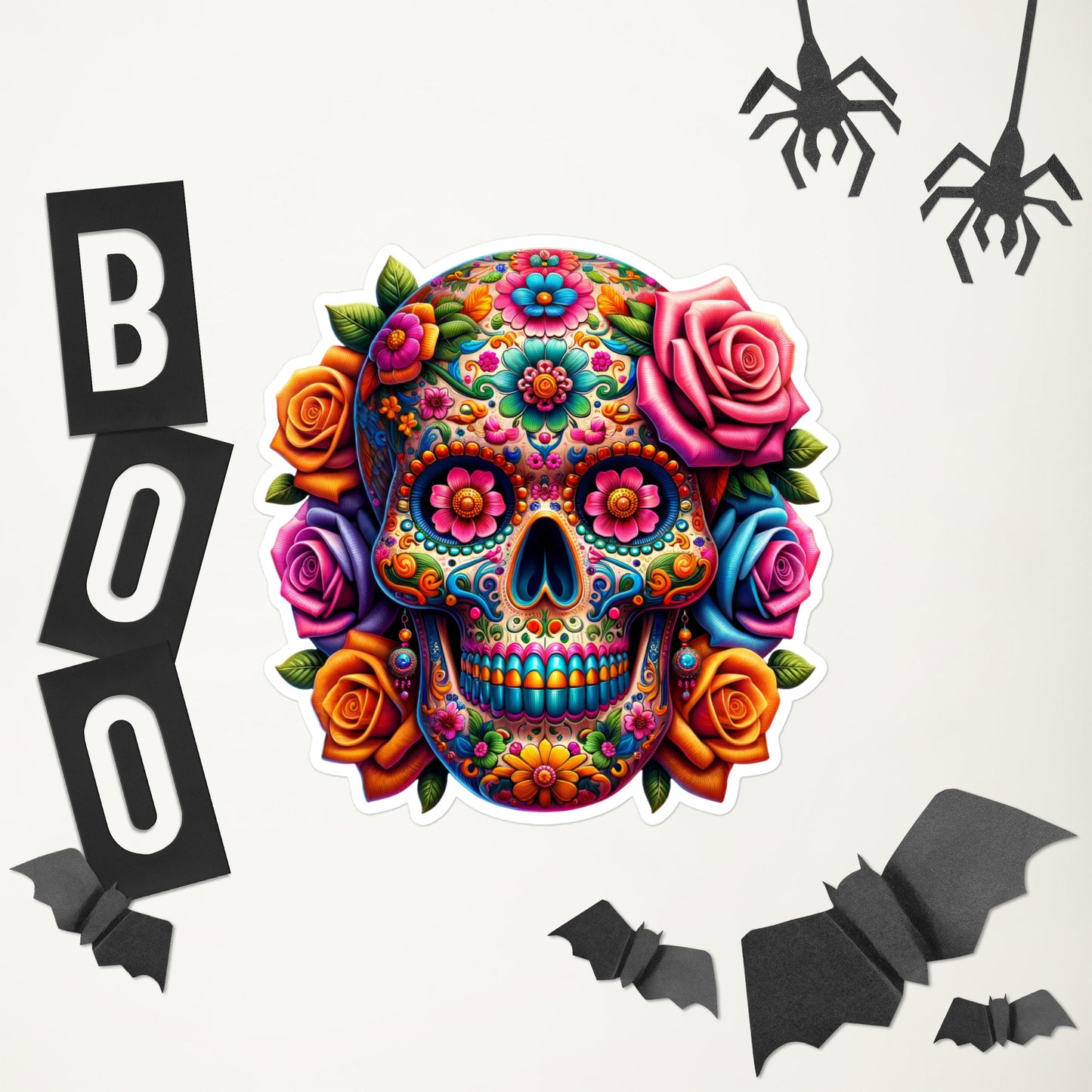 Sugar Skull w/Flowers Sticker