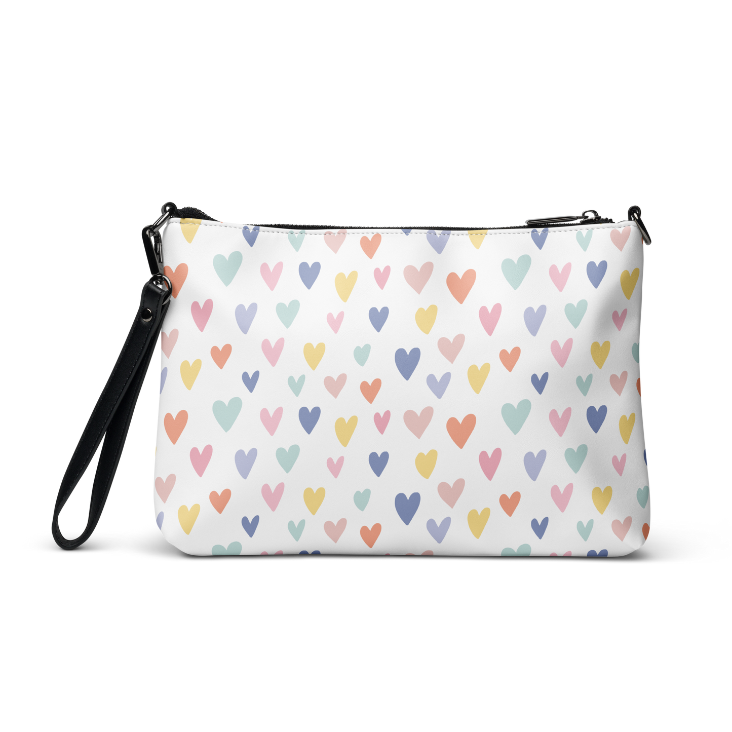 All‑Hearts Crossbody Bag – Faux Leather Heart Print Purse with Removable Straps