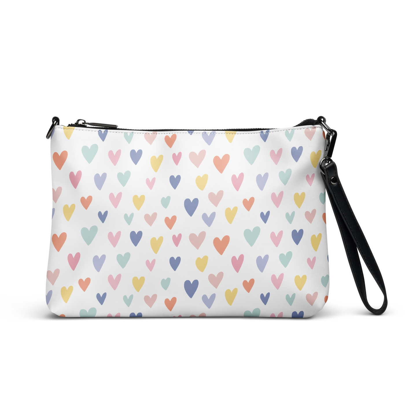 All‑Hearts Crossbody Bag – Faux Leather Heart Print Purse with Removable Straps
