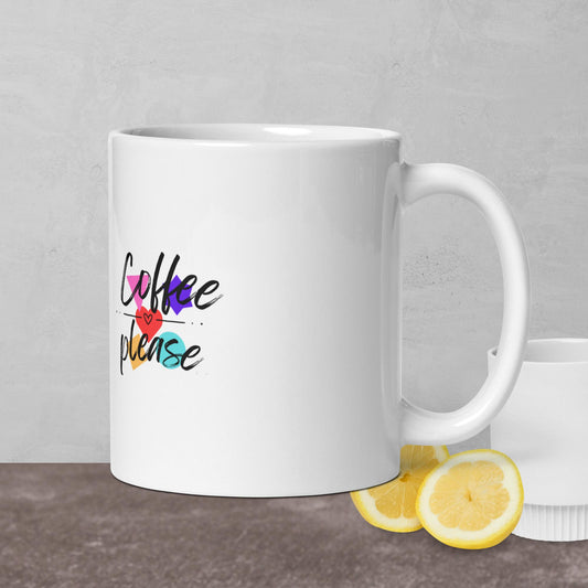 Coffee Please White glossy mug